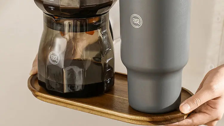 Acacia Wood Coffee Serving Plate With Walnut Accent VC10002 - FosaHome