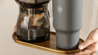 Acacia Wood Coffee Serving Plate With Walnut Accent VC10002 - FosaHome